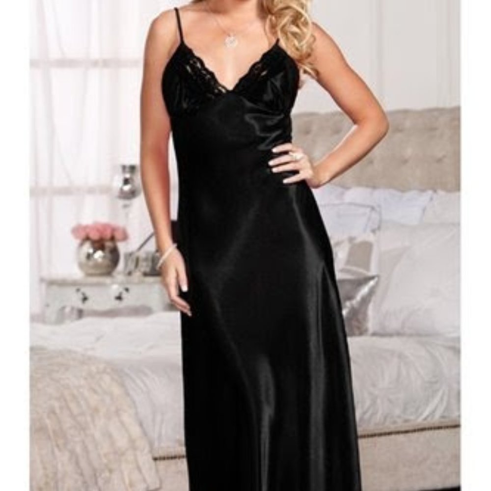 BLACK Nightgown Spaghetti Strap Sleepwear